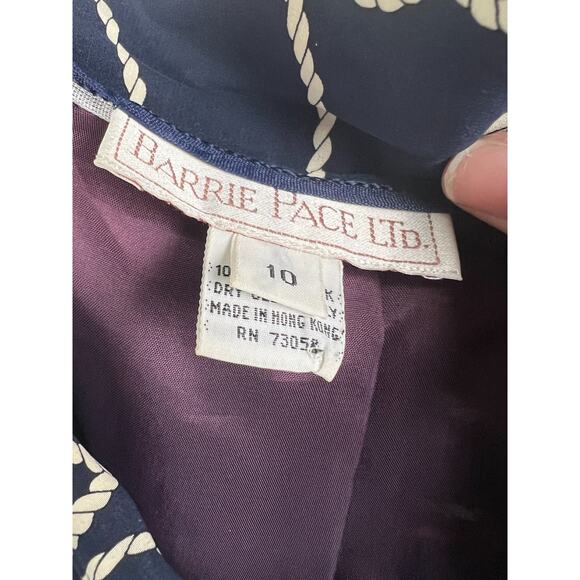 Vintage 80s 100% Silk Navy Pleated Midi Skirt Rope Pattern Preppy Size 6 Small - Picture 2 of 7